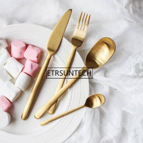 Matte Gold Black Cutlery Set Stainless Steel Steak Knife Fork Scoops Dinnerware Set Tableware Sets