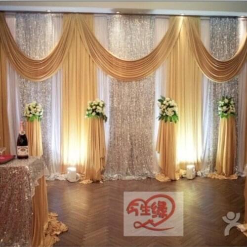2017 new arrival gold and white Big size 3 x 6m wedding backdrops for wedding decoration