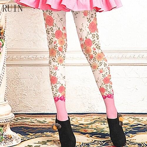 RUIN women 's tights Pink flowers bow pantyhose female girl tights