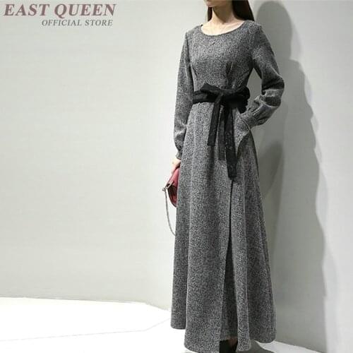 2018 fall autumn fasion long maxi dress business office social occasion dresses long sleeve tunic belted dress KK2110 Y