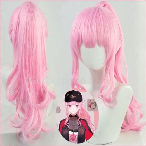 Hololive EN Mori Calliope Cosplay Wig Ponytail Vtuber Girls Mori-sama Calli YouTuber Pink Long Curly Synthetic Hair