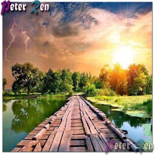 Full Square/Round diamond painting Summer Scenic daimond paiting Landscape diamant embroidery Wooden ladder promenade Home Decor