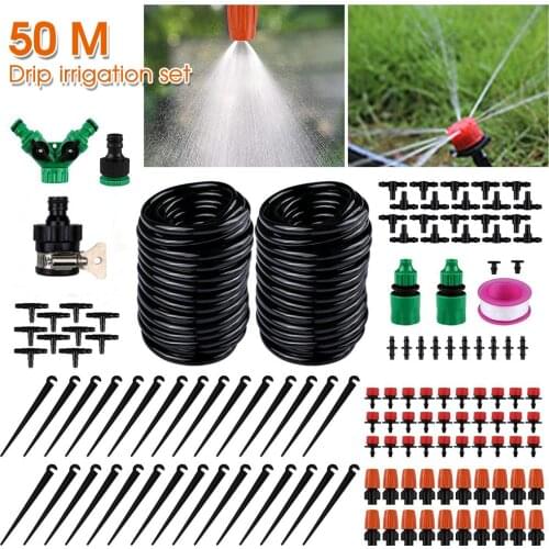50M Automatic Watering Hose Drip Irrigation System Timer Kit 8 Hole Sprinkler Dripper Garden Watering Tools Irrigation Sets