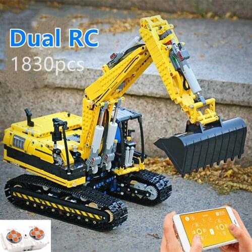 Technical APP RC Tracked Excavator Truck Engineering Vehicle Building Blocks Bricks Creator Car Model Kids Toys Boys Gifts