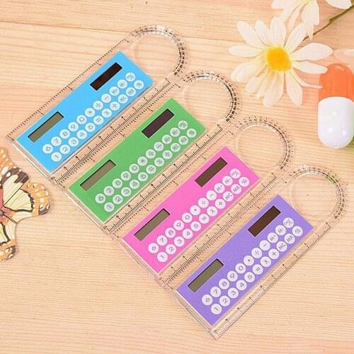 Universal Convenient Multifunction Mini Solar Transparent Ruler Calculator with Magnifier Student School Supplies for office