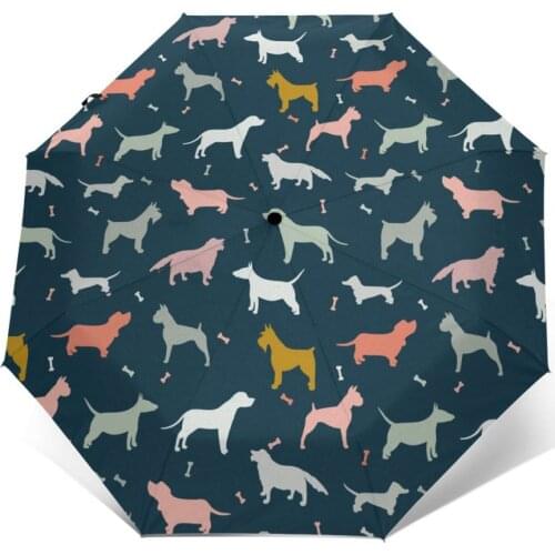 Wind Resistant Fully-Automatic Umbrella Dogs Pattern Rain 3 Folding Parasol Travel Car Umbrella