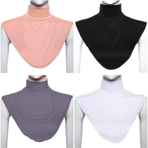Womens Muslim Modal Fake Collar Hijab Extensions Elastic Neck Cover Turtleneck LXH