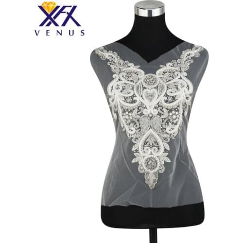 XINFANGXIU 1Pcs Hand-sew Rhinestones Beads Patches Sew-on Embroidered Rhinestone Patch For Party Dress Applique