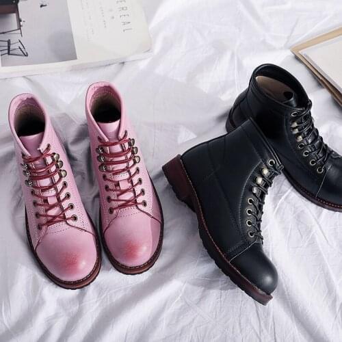 Women Boots 2021 Luxury Women Ankle Boots Fashion Lace Up High Quality Autumn Winter Pink Shoes Women Platform Martin Boot