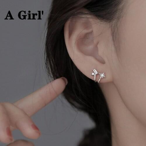 A Girl' No Pierced Star Earclip Earrings Tiny Female Wind Fashion Zircon Six-pointed Earcuffs Ear Bone Twisted Jewelry for Women