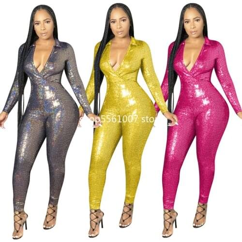 2021 Spring and Autumn Women Long Sleeve V-neck Solid Color Long Jumpsuit Women Clothes