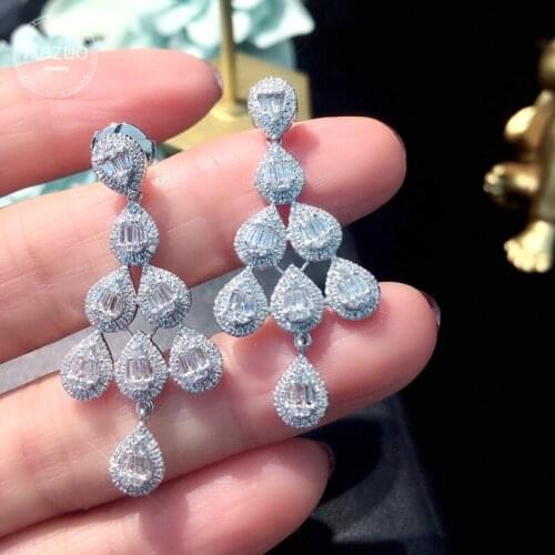 Aazuo 18K Jewelry Set White Gold Real Diamonds Luxury Necklace With Chain 45CM Gift For Women Engagement Dinner Party Au750