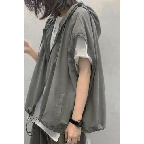 Cotton Linen Women Coat Sleeveless Solid Color 2021 Summer Thin Loose Hooded Cardigan Fashion Women Blouse YoYiKamomo