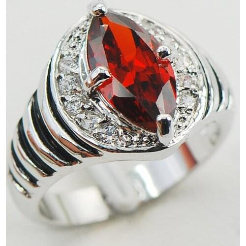 Garnet White Crystal Zircon Women 925 Sterling Silver Ring F948 Size 6 7 8 9 10