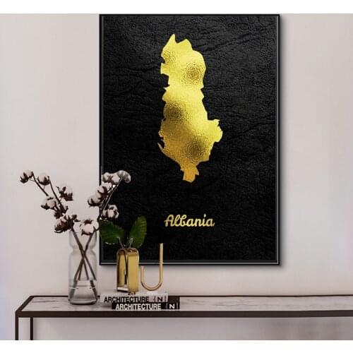 Gold Map Art Albania Canvas Painting Wall Art Painting Picture Print Home Decoration Wall Poster Decoration Picture Frame