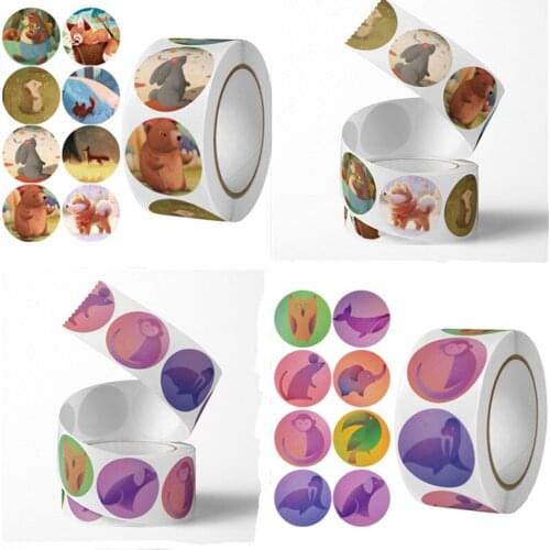 100-500pcs Cute Animals Cartoon Stickers for Kids Classic Toys Sticker School Teacher Reward Sticker 1 Inch Pattern Tiger Monkey