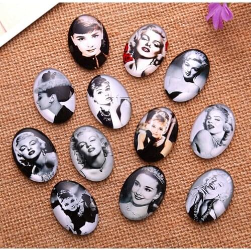13*18/18*25/30*40mm Audrey Hepburn pattern ellipse Handmade Photo Glass Cabochons & Glass Dome Cover Pendant Cameo Settings