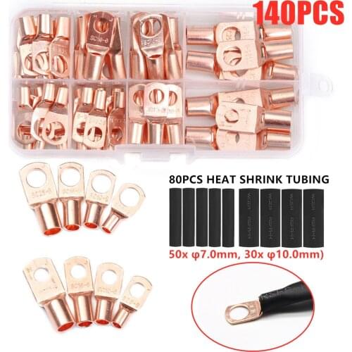 140PCS Auto Car Copper SC Ring Terminal Wire Crimp Connector Bare Cable Battery Terminals Soldered Connectors Assortment Kit