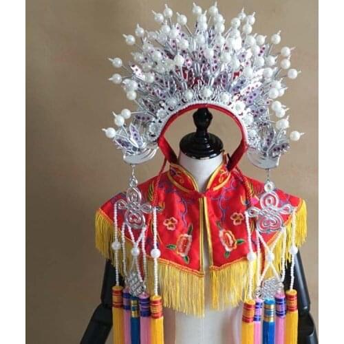 3 colors beading balls Ming Dynasty Opear Tiara Empress Wedding Phoenix Tiara for Women Only Tiara NO Shoulder piece