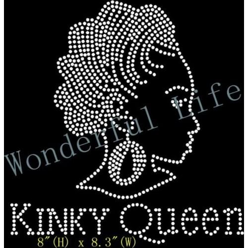 Free shipping Kinky Queen Afro Girl Rhinestone TransferRhinestone Transfer Design Iron on