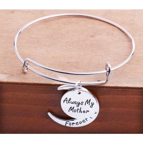 Bespmosp 12pcs/Lot Moon Always My Mother Love Forever My Friends Trendy Bangle Family Mom Gifts Charm Bracelet Women Wholesale