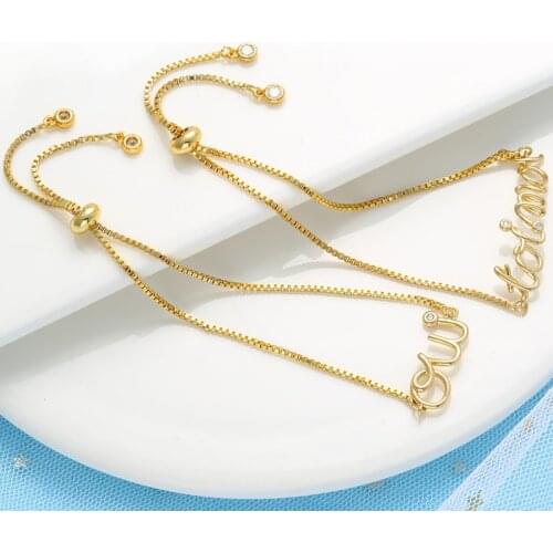 ZHUKOU Gold color Toi Moi Oui letters Bracelet trendy Women handmade CZ Crystal small chain Bracelet Jewelry Wholesale VL102