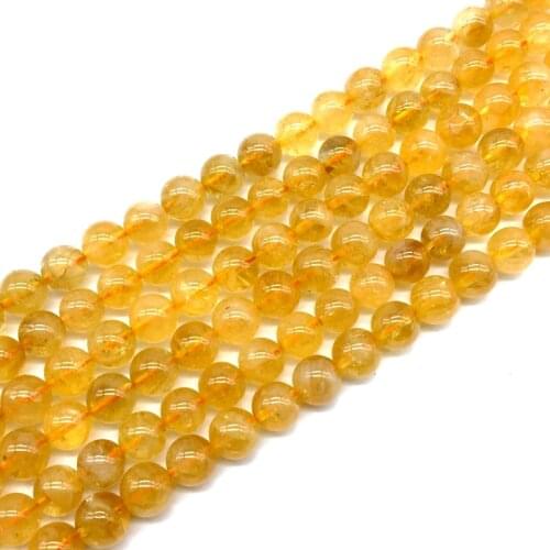 Natural Stone Beads Round Smooth Yellow Citrines Crystal Ball Not Glass 6 mm 8 mm 10 mm 12 mm DIY Jewelry Making