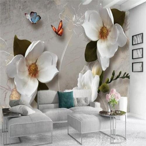 Home Decor 3d Wallpaper Simple White Flowers Butterfly Digital Printing HD Decorative Beautiful Wallpaper