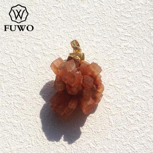 FUWO Natural Aragonite Crystal Cluster Pendant 24K Gold Electroplated Brass Raw Semi-precious Stones Jewelry Wholesale PD054
