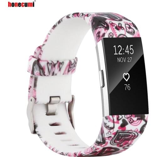 Honecumi Replacement Silicone Sport Wristband for Fitbit Charge 2 Soft Silicone Small Large Bands with Heart Pattern