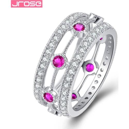 JROSE Engagement Fashion Jewelry Red Purple White Cubiz Zirconia Hollow Ring Size 6 7 8 9 Gorgeous Beautiful Women Gifts
