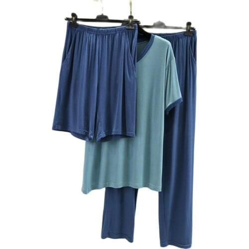 3 Piece Set Home Clothes For Men 5XL 6XL Plus Size Short Sleeve Mens Pajamas Large Size Loose Homewear Suit Man Sleepwear Sets