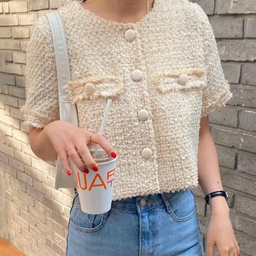 Korean Chic O Neck Short Sleeve Women Coats Simple Loose Office Ladies Elegant Woman Jacket Summer 2021 New All Match Women Tops