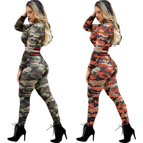 Camouflage Fitness 2 Pieces Set Women Sportwear Long Sleeve O Neck Crop Top And Legging Pants Suits Sexy Gym Camo Sets Tracksuit