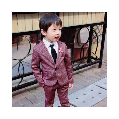 2020 Red Plaid Suits for Boy 2 Pieces Slim Fit Child Prom Dinner Wedding Suits Kids Formal Dress Tuxedo Jacket with Pants Set