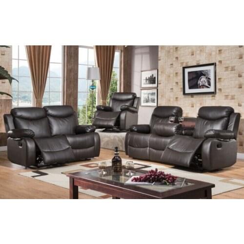 Modern recliner leather sofa set with genuine leather (Manual)