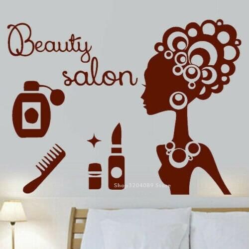 Beautiful Woman Vinyl Wall Decal Lipstick comb perfume Stickers Beauty Salon Cosmetics Barbershop Model Logo Hair Stylist DG033