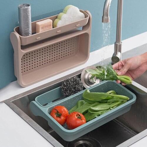 Kitchen Punch-Free Storage Drain Rack Household Sink Vegetable And Fruit Cleaning Drain Basket Folding Rack