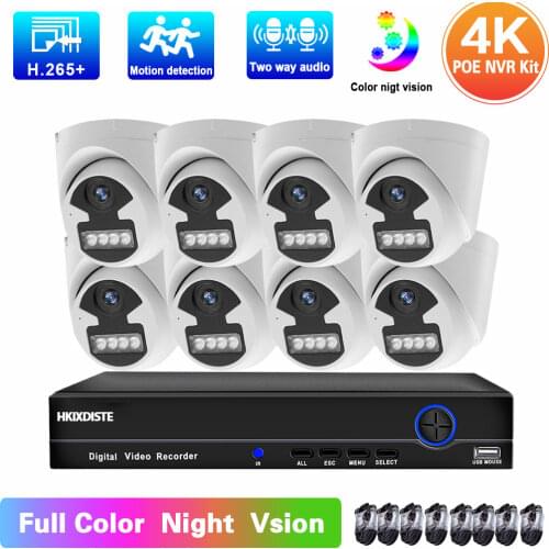 4K 8 Channel NVR Kit Indoor Home POE Dome Camera System Set 8MP 2 Way Audio Video Surveillance Kit 8CH 8MP CCTV Security System