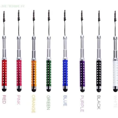 500pcs/lot Metal Short Stylus Screen Touch Pen with Dust Plug For iPhone iPad Crystal Bling Retractable Stylus Touch Screen Pen