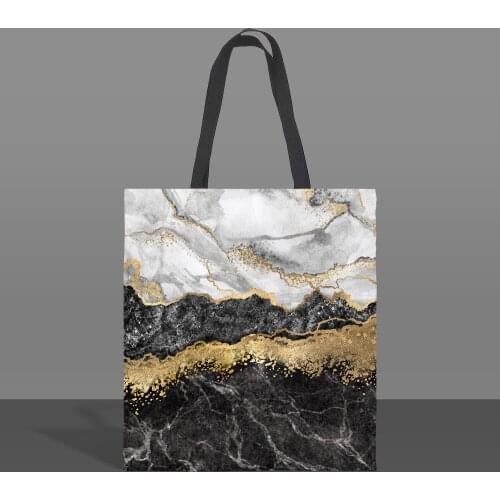 Marble Pattern Canvas Tote Shoulder Packaging Storage Bags Street Fashion Reusable Shopping Bag for Women Shopper Handbags
