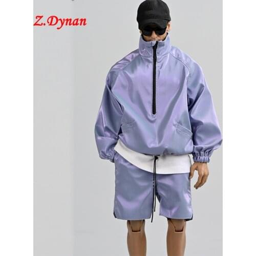 1/6 Scale mans doll clothes Trendy laser colorful Half zipper coat Jackets with short pants fit 12'' tbl ph action figure doll
