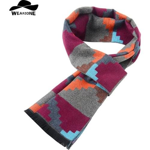 WEARZONE Mens Winter geometry Plaid Scarf Geometric 2017 Fashion New Designer Casual Warm Scarf Shawl Tassels Business Scarves