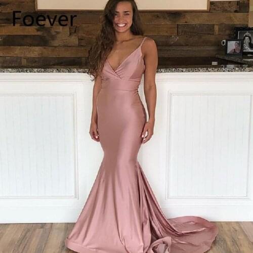 2019 New Elegant Stretch Satin Prom Dresses For Black Girl Long Mermaid V Neck Backless Evening Gowns Robe De Soiree