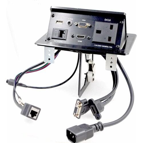 New Hot Sell LB0416 Pneumatic Type Multifunctional hidden UK Desktop Socket With 3.5 Audio Jack VGA HD USB Interface Special