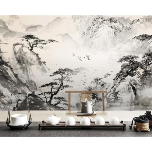 Beibehang Living room TV background wallpaper classical atmosphere ink painting landscape background wall decoration wallpaper