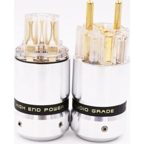 OEM 1pair Hifi audio Transparent 24K Gold Plated Power cable EUR Schuko EU power plug extension adapter