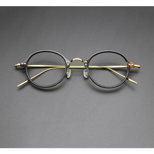 2021 New Men Acetate Glasses Frame Women Vintage Round Titanium Leg Eyeglasses Frame Male Prescription Myopia Optical Eyewear