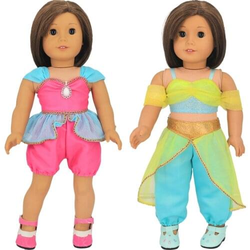 Princess Dress up of Aladdin fit 18 inch American Doll Cosplay Costume Top+Pants, 42cm Nenuco Baby Doll Clothes and Accessories