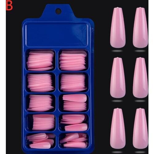 100pcs/box Professional Fake Nails Long Ballerina Half French Acrylic Nail Tips 10 Size Press On Nails Girl Women Manicure Tools